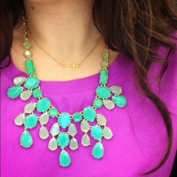 EUC Stella & Dot Linden Statement Necklace Green Gold - Picture 5 of 6